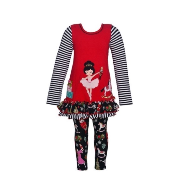 Bonnie Jean Red Nutcracker Ruffle Dress & Leggings Outfit 2T - Picture 6 of 8